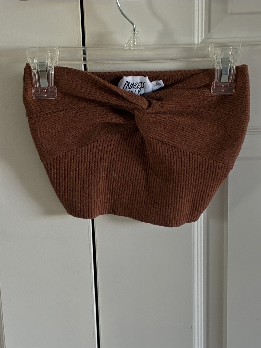 Princess Polly Brown Ribbed Twist Front Crop Top